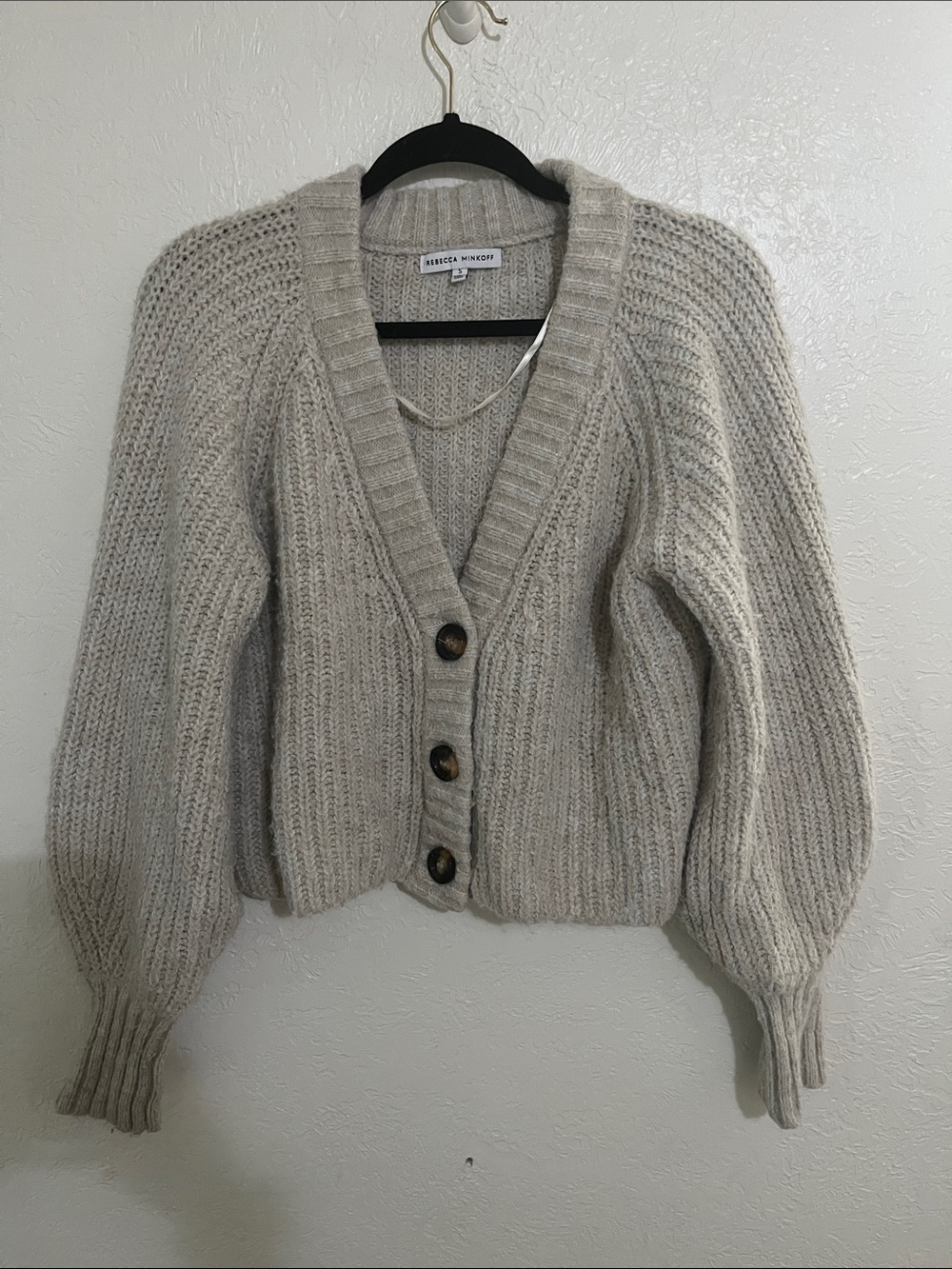 Rebecca Minkoff Soft Cream Ribbed Button Cardigan
